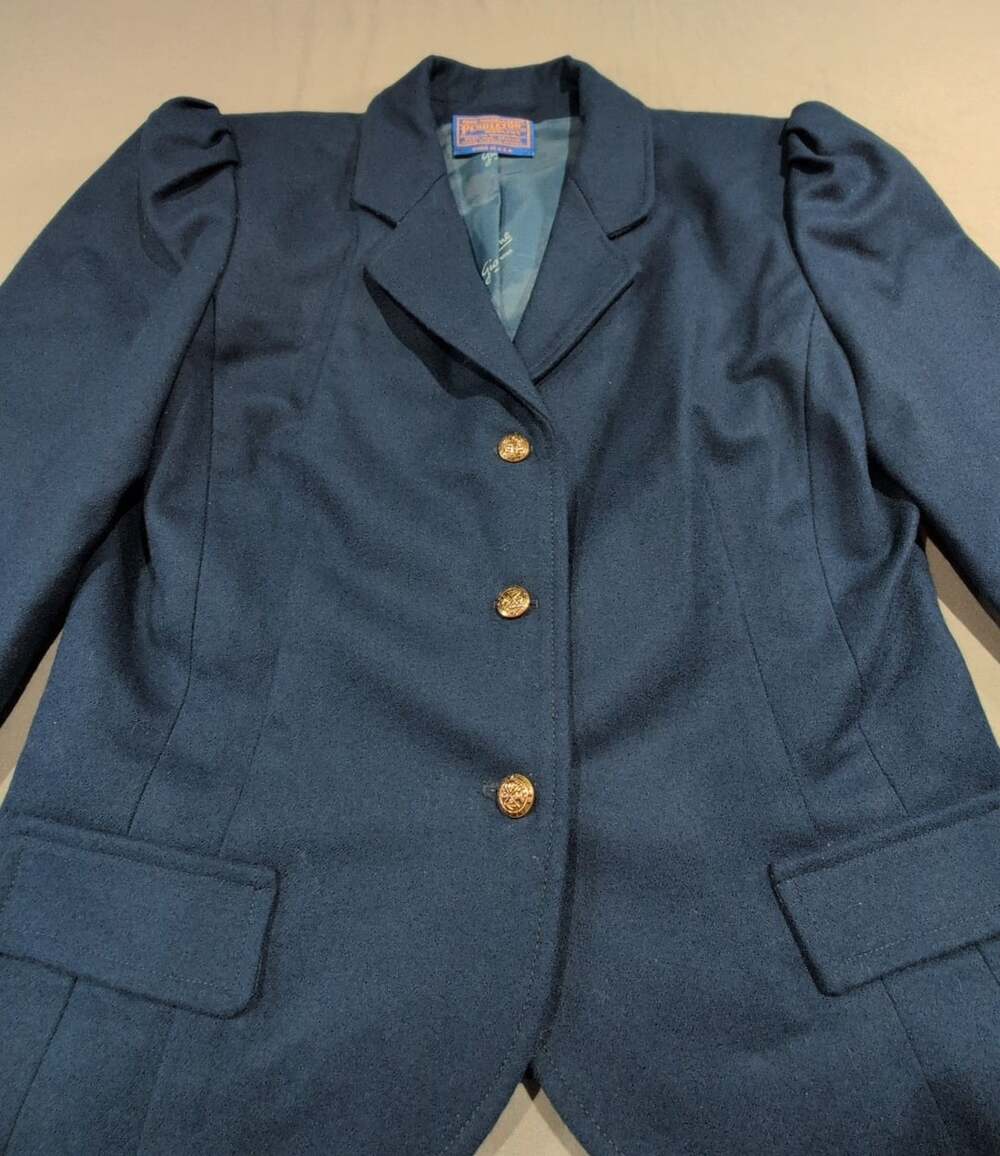 Pendleton Wool Blazer Size 12 Blue Gold Button Vintage 100% Virgin Wool Made USA